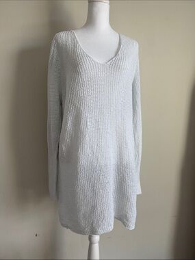 Eileen Fisher 100% Organic Linen Long Sleeve White Blouse